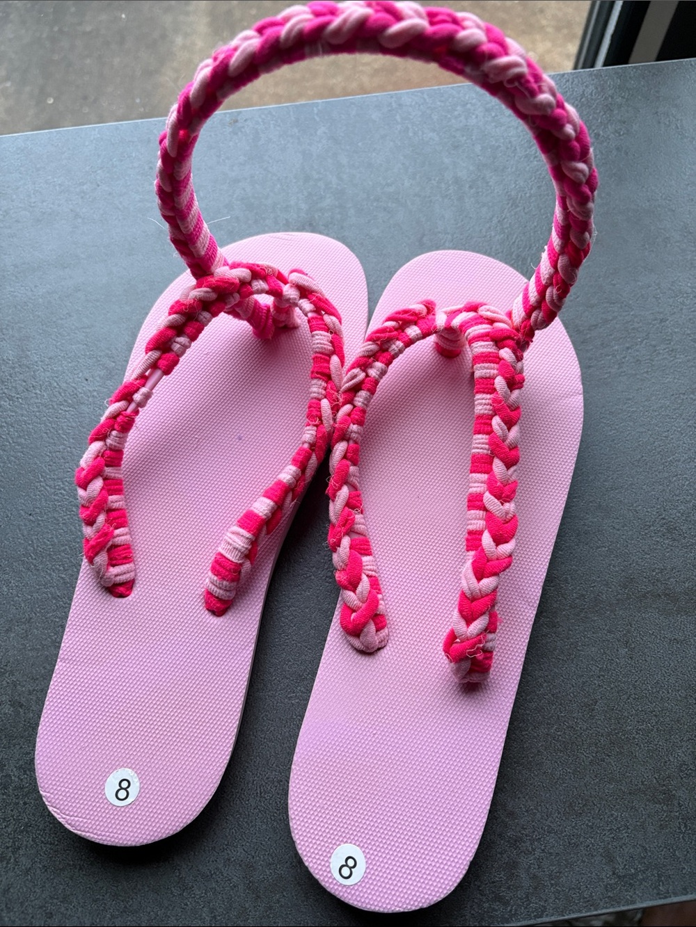 Pink Braided Strap Flip Flops with Matching Headband